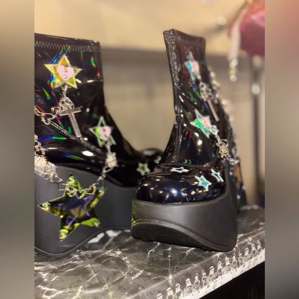 Demonia Blaze Star Cut Out Platform “Galactic Goddess” LED Rave Boots - Picture 6 of 8